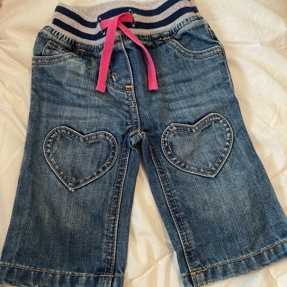 Mini Boden Heart Patch Denim Pants 3-6 months